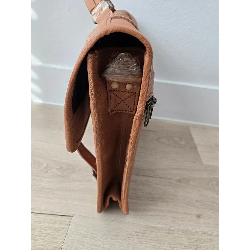 Hulsh Leather Bags Tan Leather Messenger Satchel Briefcase Handcrafted